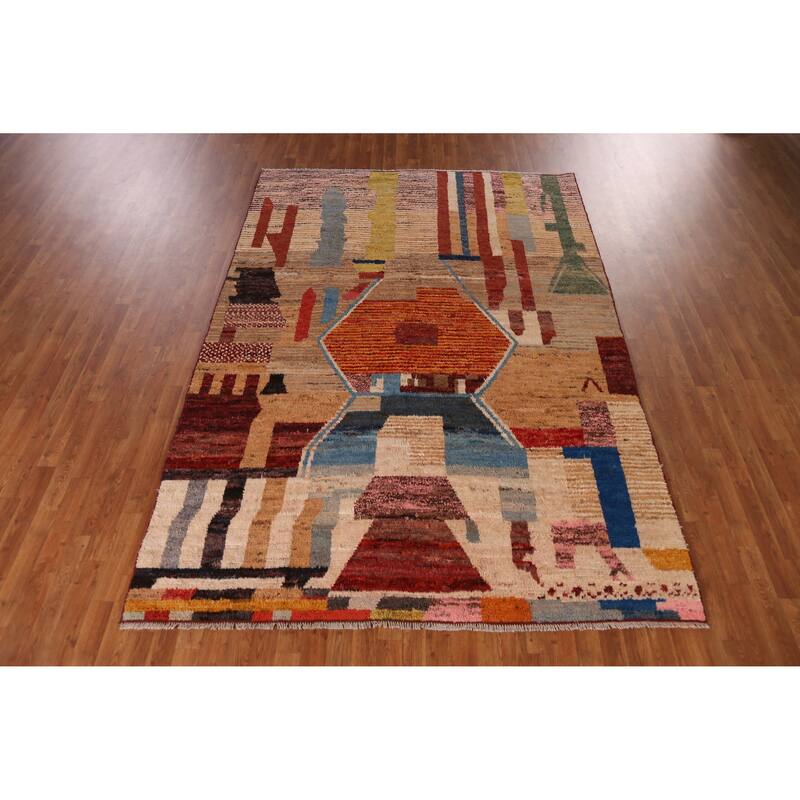 Geometric Moroccan Oriental Area Rug Handmade Modern Wool Carpet - 6'8" x 9'8"