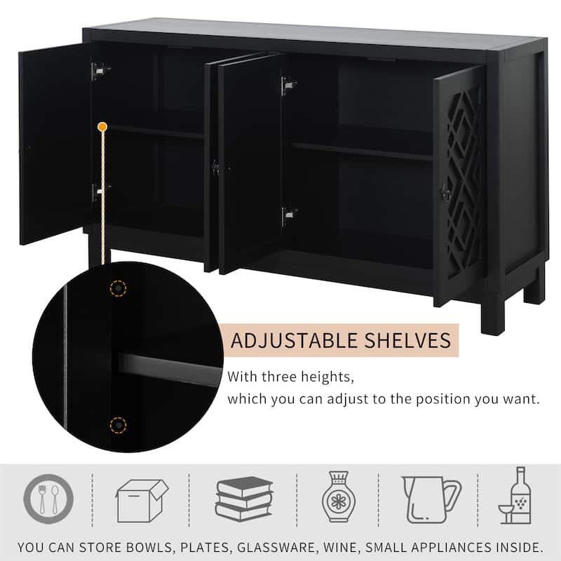 4 Door Buffet Cabinet with Pull Ring Handles for Living Room - On Sale ...
