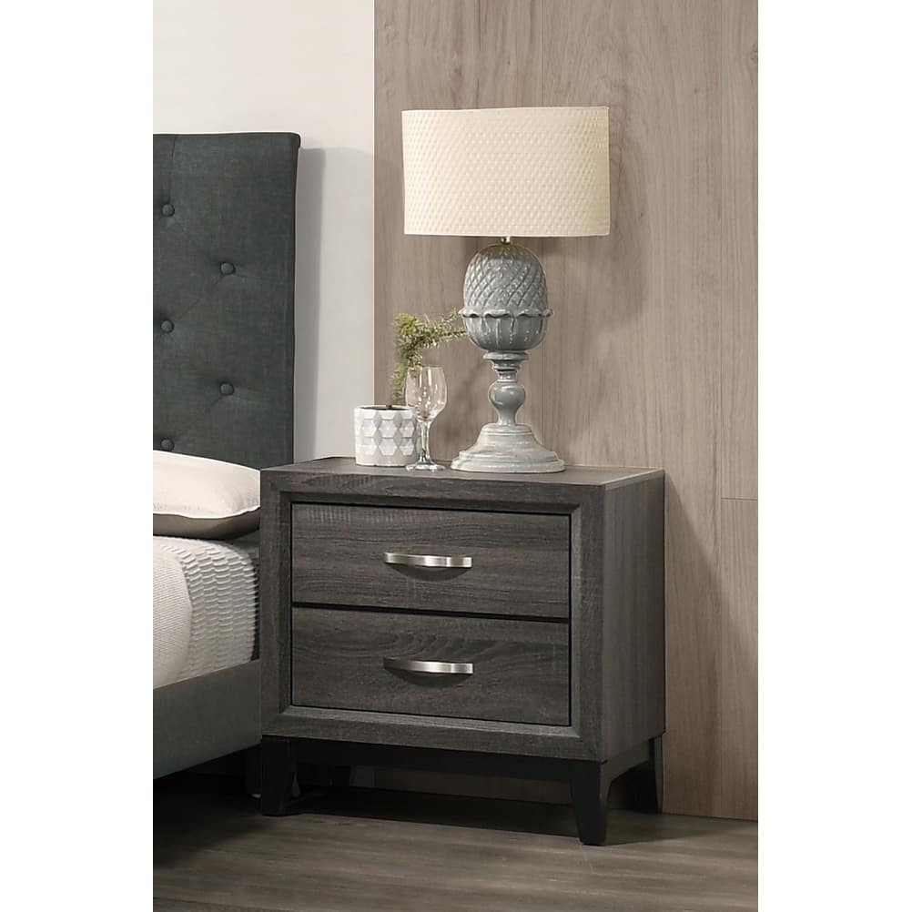 Rustic Grey Oak Two Drawer Nightstand, Modern Bedroom Furniture