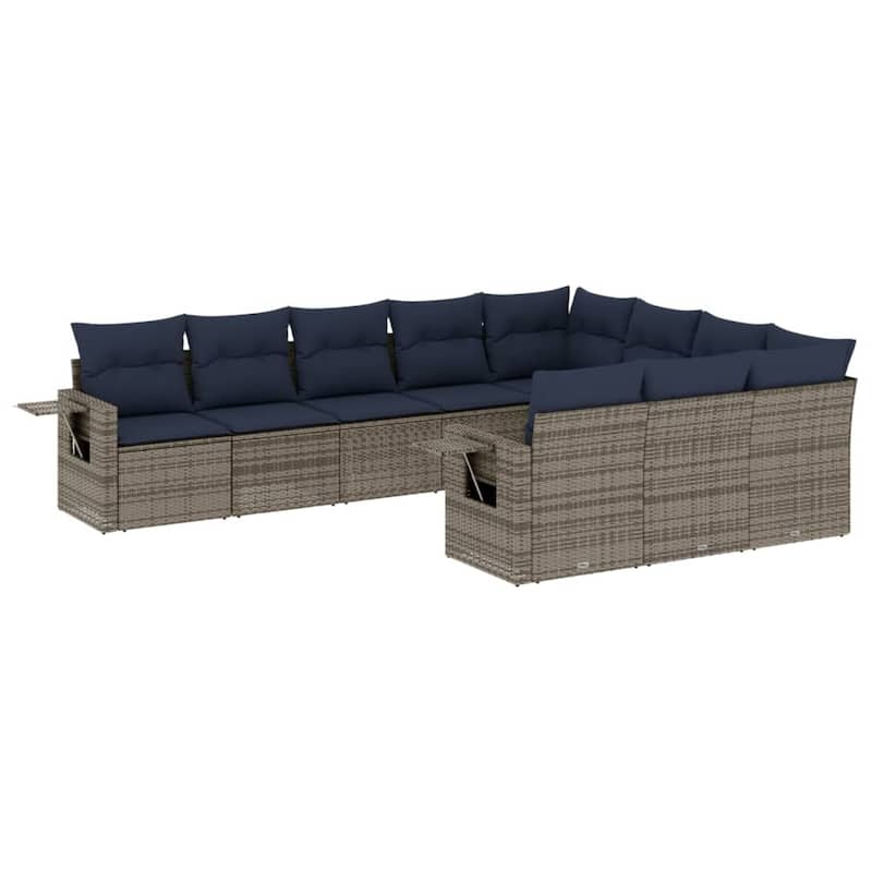 vidaXL Patio Sofa Set with Cushions Outdoor Conversation Furniture Poly Rattan - 24.4 x 24.4 x 27.2
