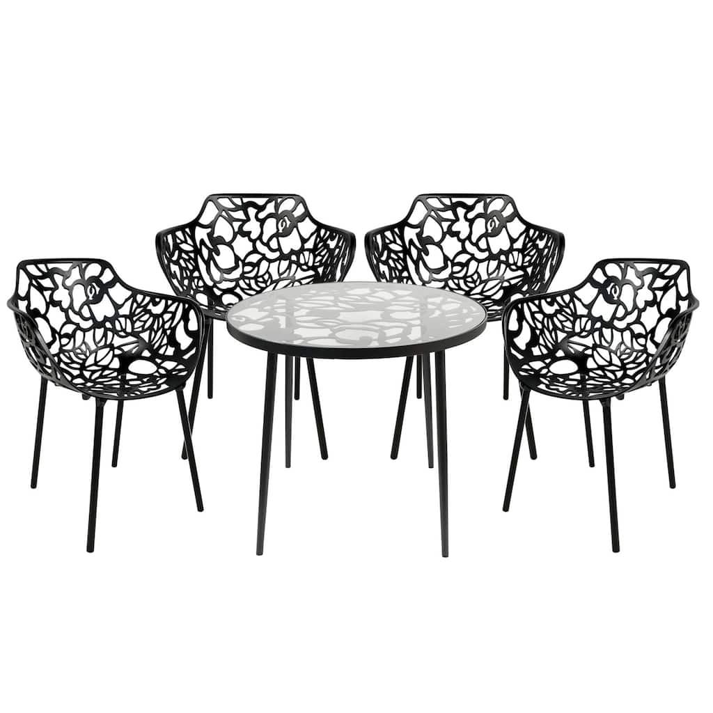 Leisuremod Devon 5-Piece Aluminum Dining Set with Table and 4 Chairs