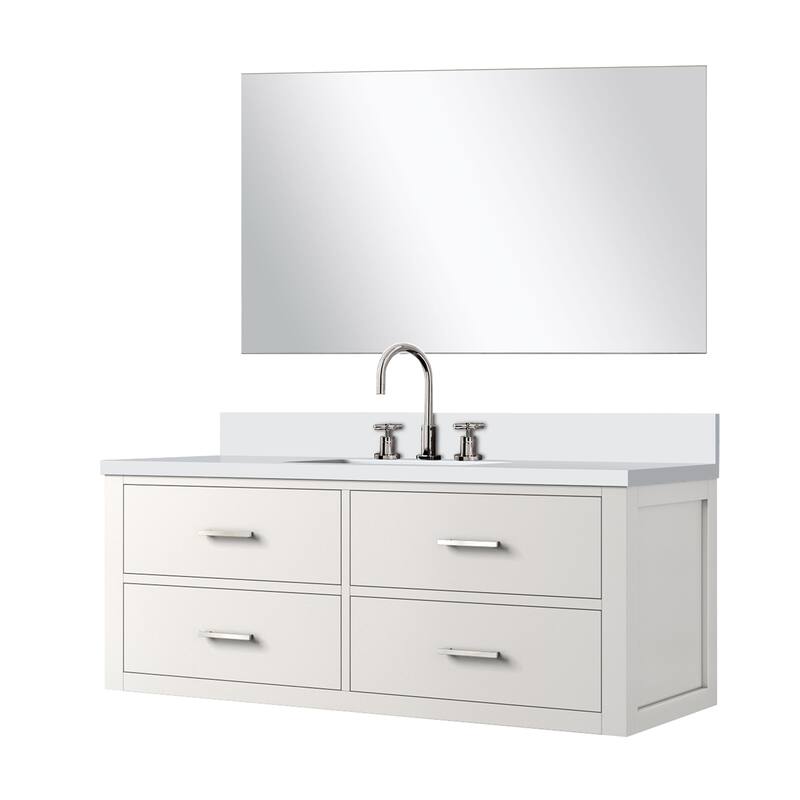 Castor Bath Vanity with Cultured Marble Top, Sink, Mirror and Faucet