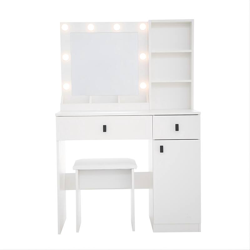 White Makeup Vanity Desk with 3 Brightness Levels, Ample Storage, and Sleek Modern Design for Bedrooms