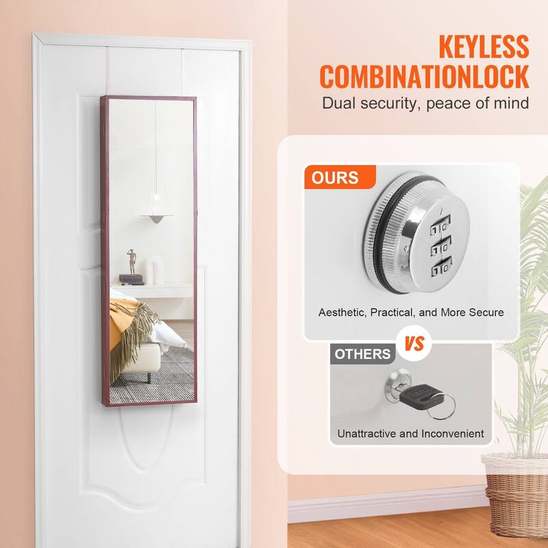 2-in-1 Full Length Mirror Jewelry Cabinet Armoire Wall Door Mounted Organizer with Lock - 14.6 x 3.9 x 47.5in