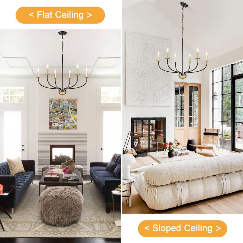 6-Light Modern Farmhouse Chandelier, Metal Candle Style Chandelier for Dining Room Living Room Bedroom Kitchen