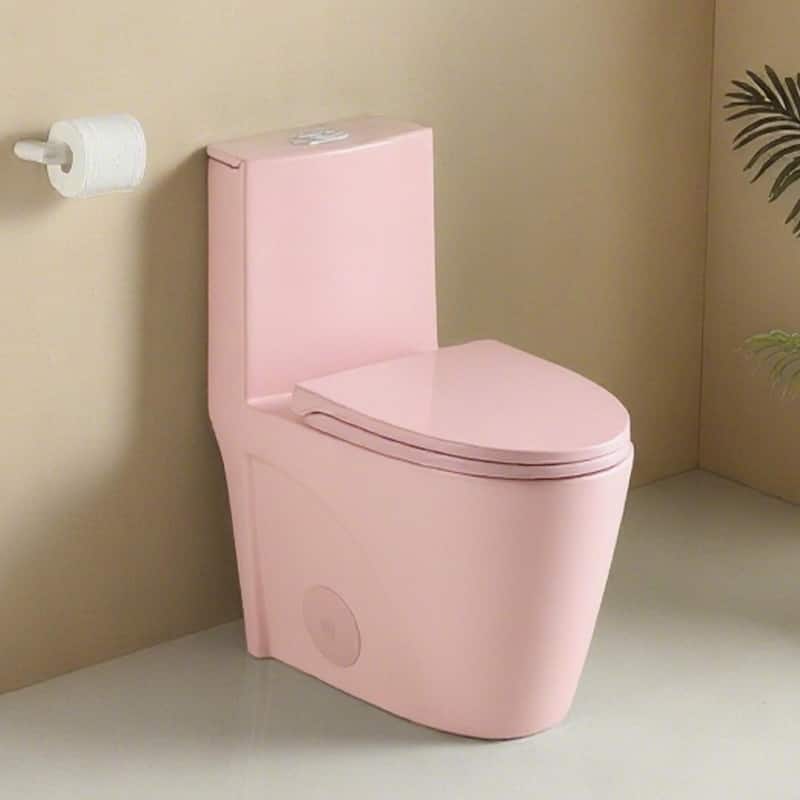 1.1/1.60 GPF Dual-Flush One Piece Toilet, Water-Saving Elongated Comfort Height Floor Mounted, Soft Close - Rose - Rose