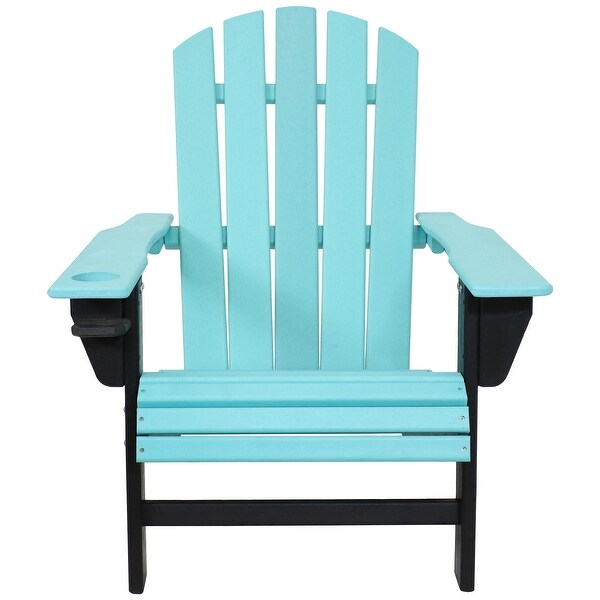 All Weather Turquoise Black Outdoor Adirondack Chair with Drink