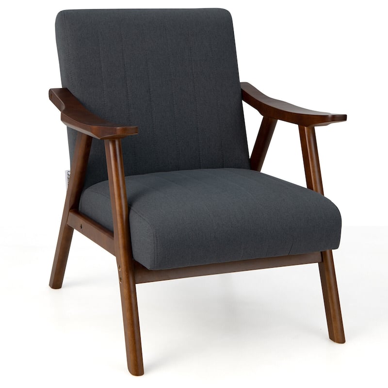 Gymax Upholstered Rocking Chair w/ Pillow Rocking Armchair w/ Rubber - Grey