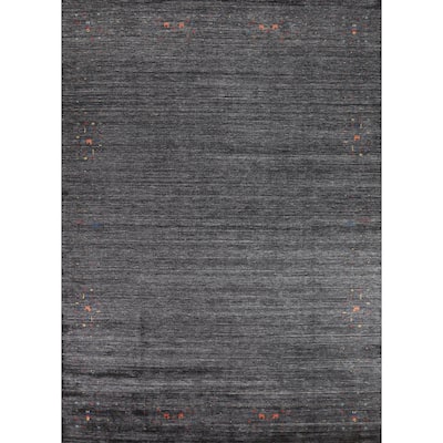 Charcoal Gabbeh Oriental Area Rug Hand-Knotted Silk Carpet - 8'10" x 11'9"