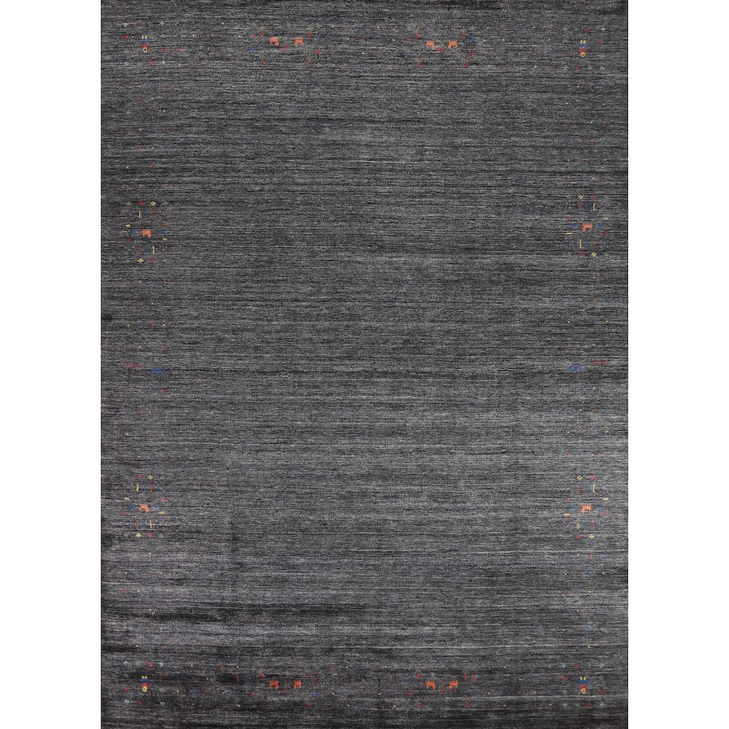 Charcoal Gabbeh Oriental Area Rug Hand-Knotted Silk Carpet - 8'10" x 11'9"