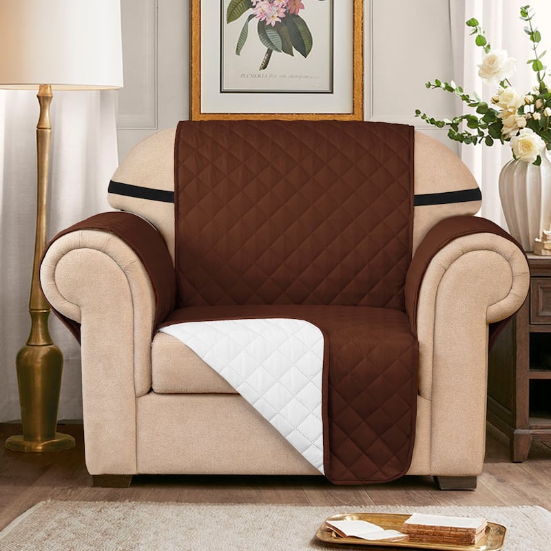 Subrtex Reversible Sofa Couch Cover Quilted Slipcover Furniture Protector - Chair - Chocolate
