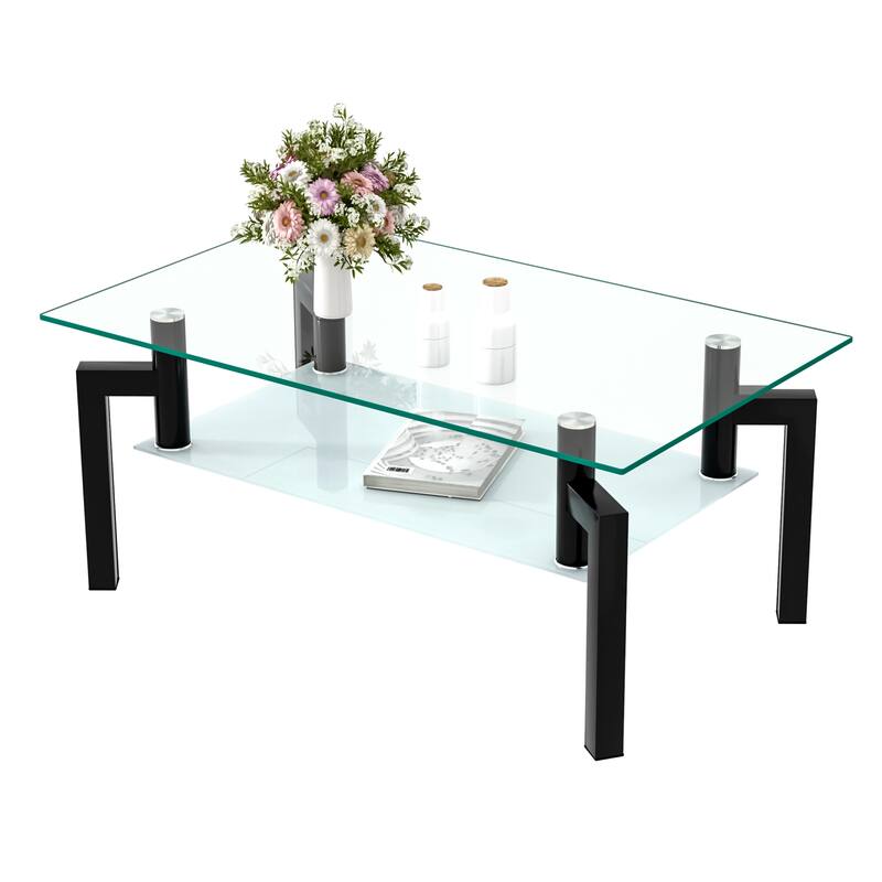 Rectangle Glass Clear Coffee Table Side Table