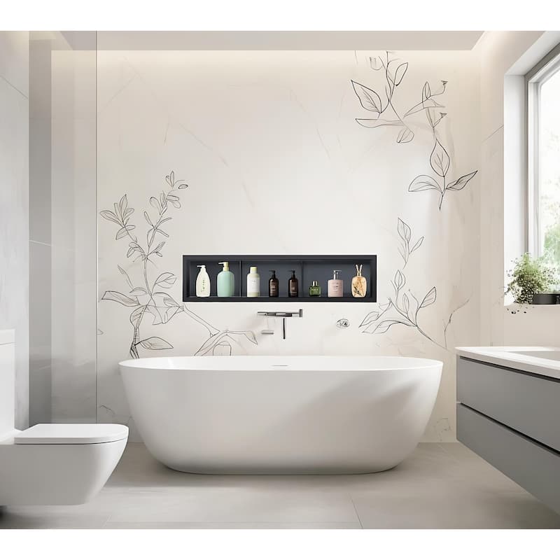 36.02"x7.87"x3.93" Black Stainless Steel Layered Rectangular Recessed Shower Niche 18 Gauge