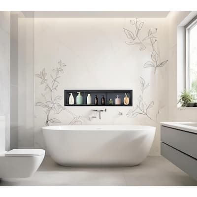 36.02"x7.87"x3.93" Black Stainless Steel Layered Rectangular Recessed Shower Niche 18 Gauge