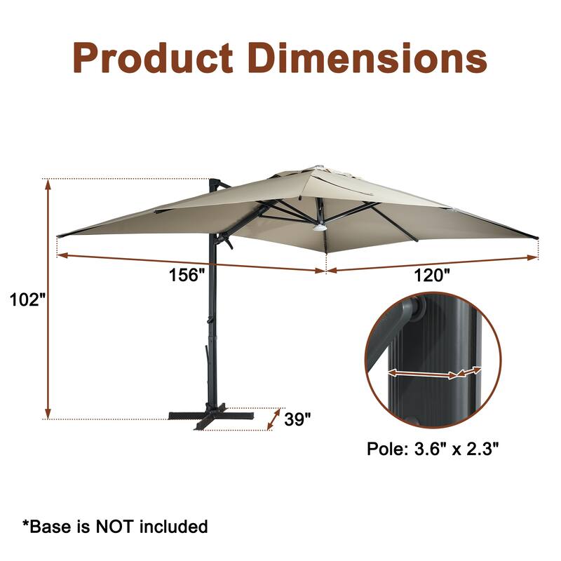 10 x 13ft Patio Cantilever Market Umbrella with Bluetooth Lights