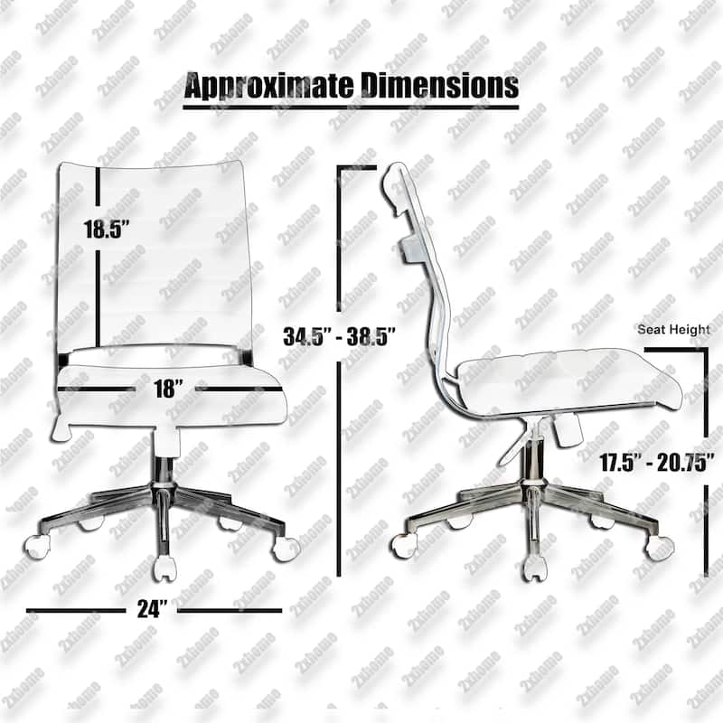 Executive Mid back PU Leather Office Chair Armless Side No Arms Tilt With Wheels and Padded Cushioned Seat on Black Base