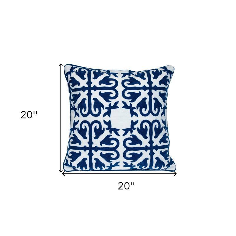 HomeRoots 18" X 18" Blue 100% Cotton Geometric Zippered Pillow