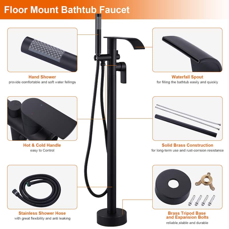 WOWOW Single-Handle Freestanding Waterfall Tub Faucet with Handshower