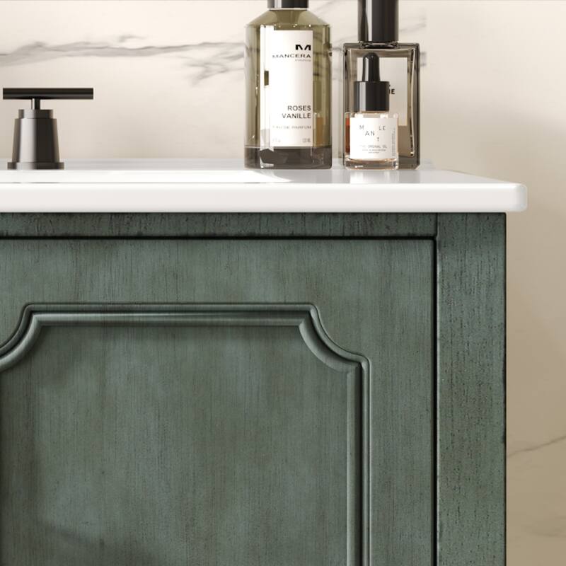 Bathroom Vanity with Sink and 2 Doors, Bathroom Cabinet with Adjustable Shelf, Restroom Vanity with Rubber Wood Legs