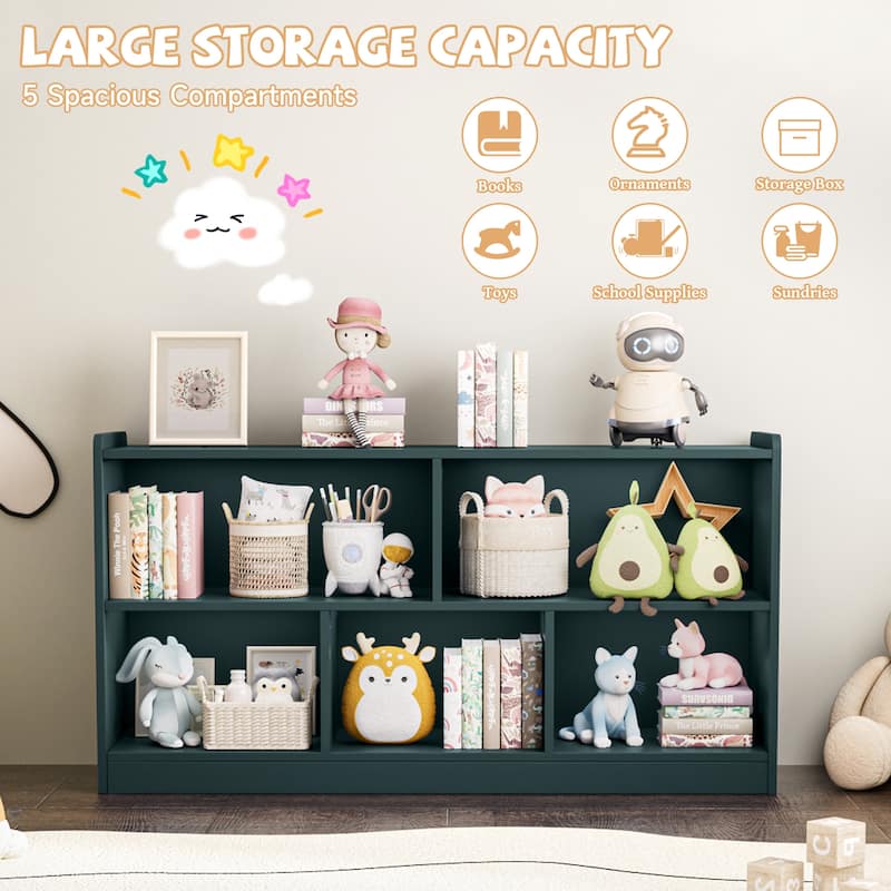 Wooden Storage Cabinet with 5 Sections, Montessori Kids Bookshelf and Toy Organizer for Nursery, Playroom & Classroom