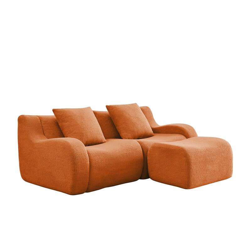 Anmytek Plush L-Shaped 2-Seater Teddy Fabric Sofa - No Assembly Required