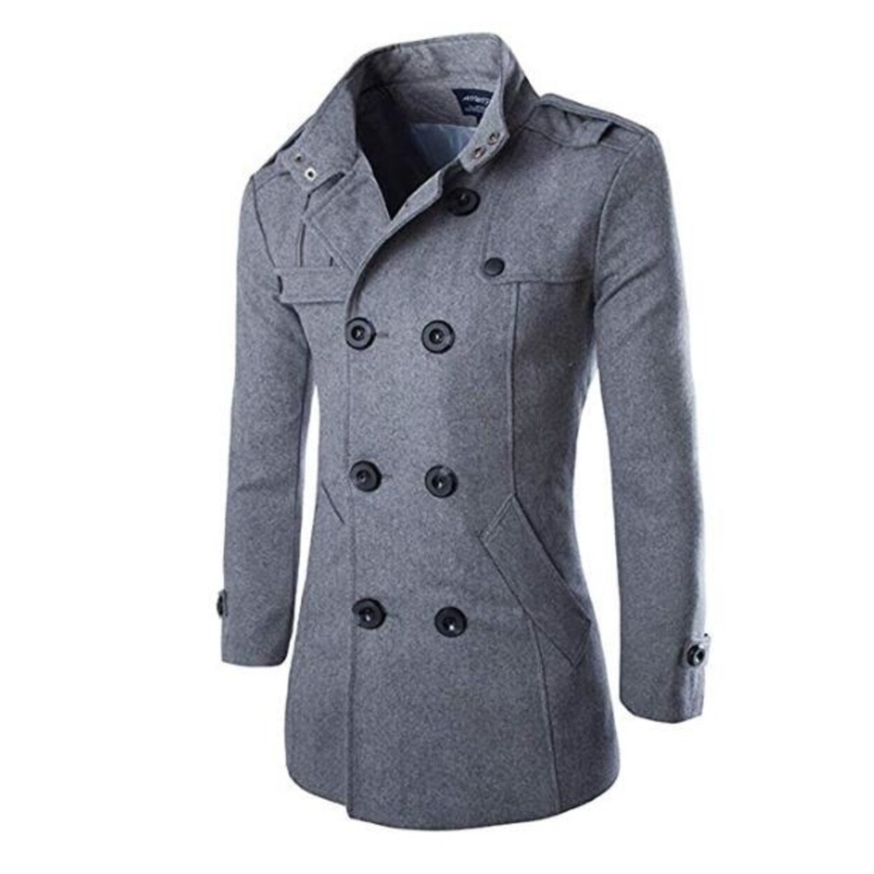 Mordenmiss Mens Wool Single Breasted Winter Trench Jacket Woolen Pea Coat 