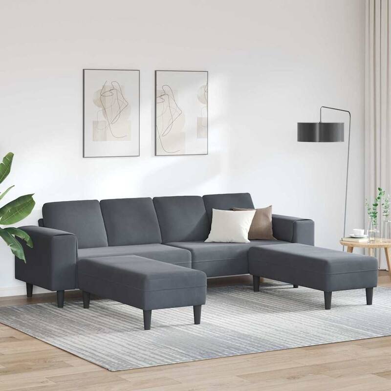 vidaXL Sofa Set Dark gray Velvet - 98.4 x 30.3 x 29.9 inch - Dark gray 2