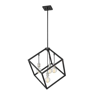 Vertical 4 Light Pendant - Matte Black + Brushed Nickel