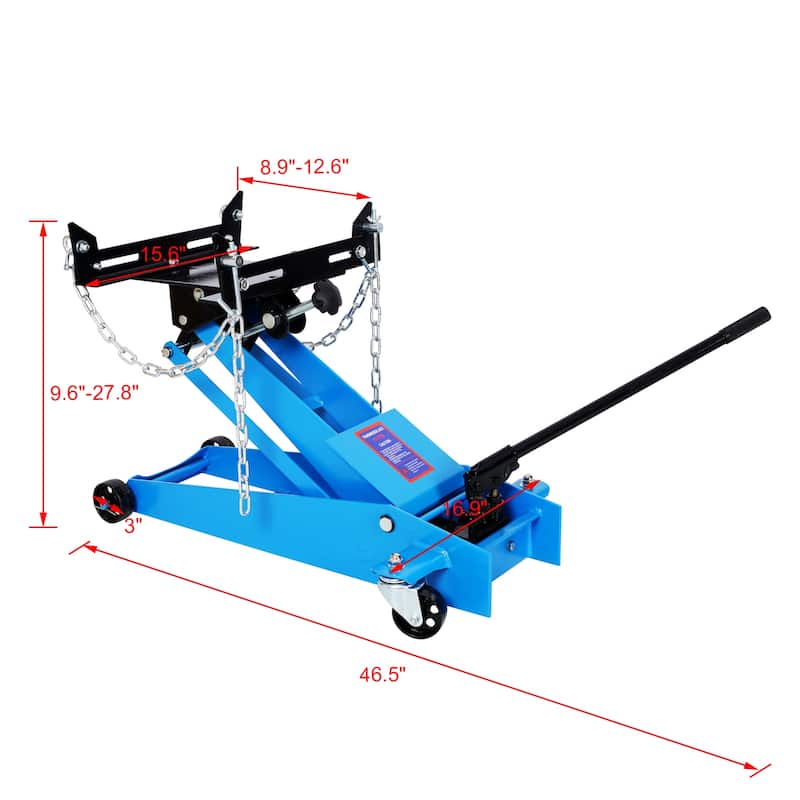 Hydraulic Transmission Jack 1/2 Ton Capacity Roll Under Service Floor Jack Low Profile 9.6" - 27.8" Height Range