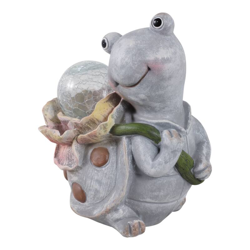 Polyresin Garden Statuary Blushing Turtle Solar Flower - 10" Gray