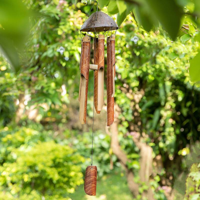 Novica Handmade Island Rhythm Bamboo And Coconut Shell Wind Chime