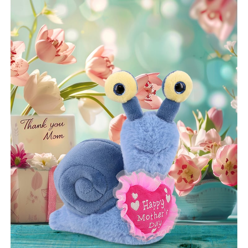 DolliBu Happy Mother’s Day Super Soft Plush Blue Snail With Pink Heart - 5.5 inches