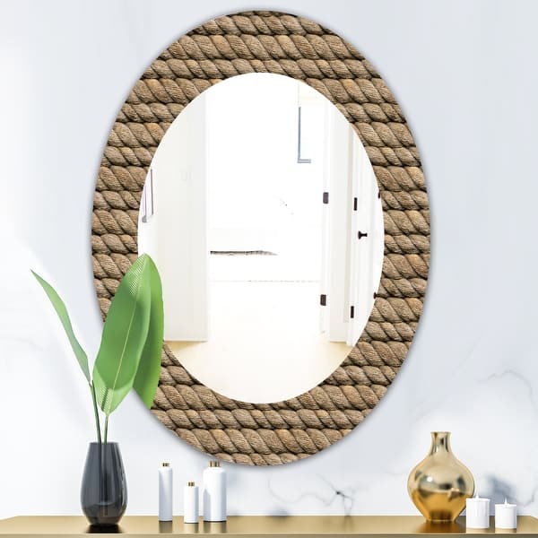 Designart Hemp Rope Farmhouse Mirror Frameless Oval Or Round Wall Mirror Brown On Sale Overstock 28022112