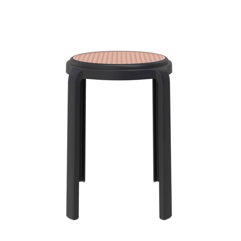 Round Plastic Dining Stool with Wicker Top Tresse Series by LeisureMod - 17.7" H x 13.4" W x 13.4" D
