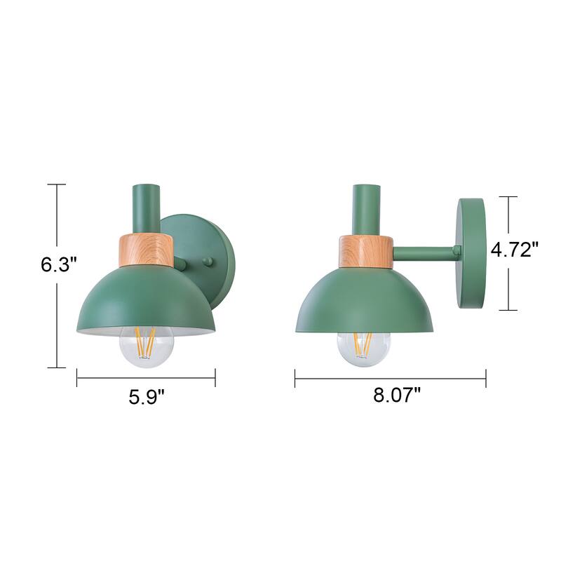 Contemporary 1-Light Dome Macaron Wall Sconce Barn Light - Green - H6.3" × W5.9" × D8.1"