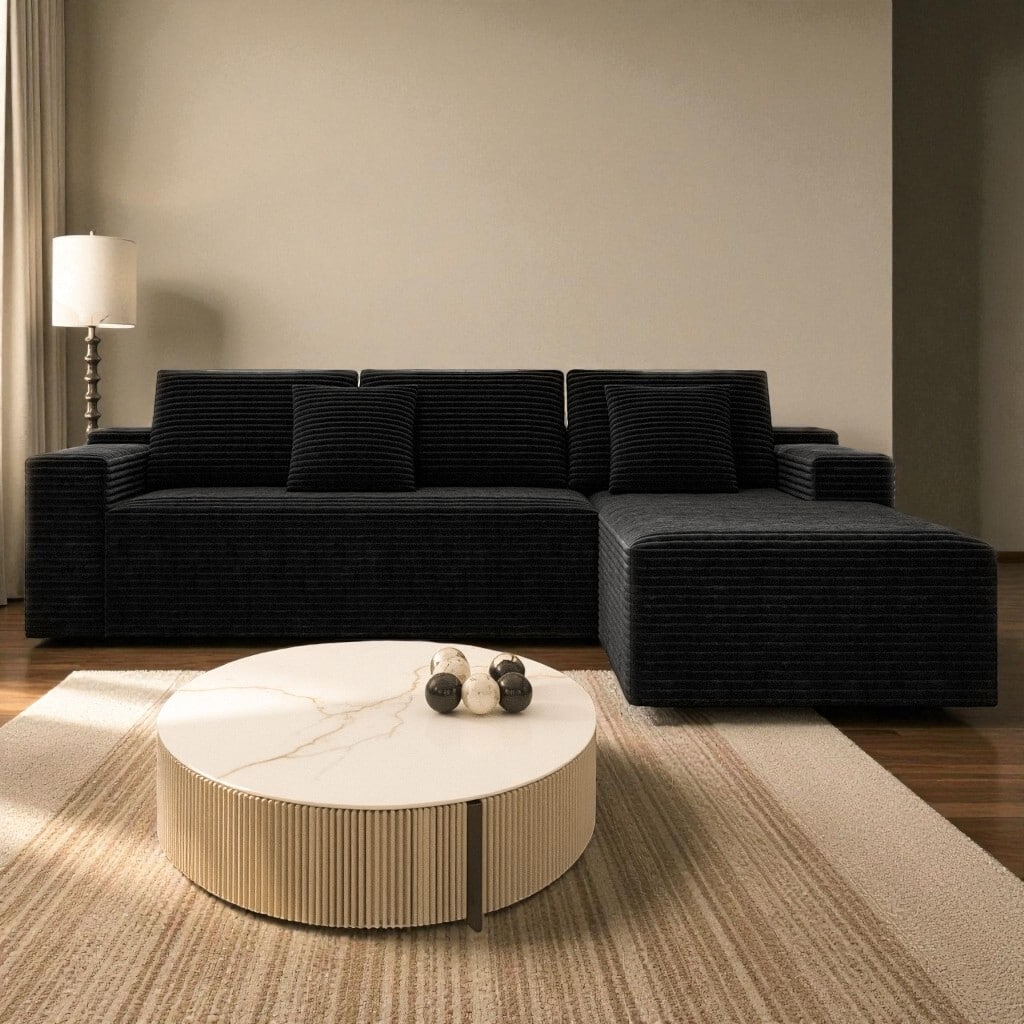 104.3" x 68.9" Modular Sectional Sofa, Plush Corduroy 4-Seat Compressed Couch, No-Assembly Reversible Chaise for Living Room