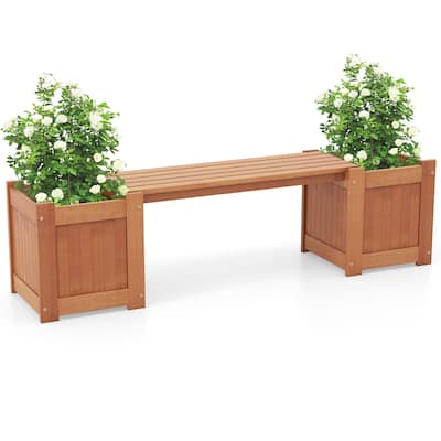 Hardwood Planter Box with Bench for Garden Yard Balcony - 68" x 16" x 18" (L x W x H)