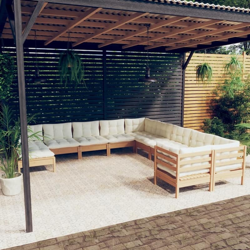 vidaXL Solid Pinewood Patio Lounge Set 12 Piece with Cushions Multi Colors - 25" x 25" x 24.6"