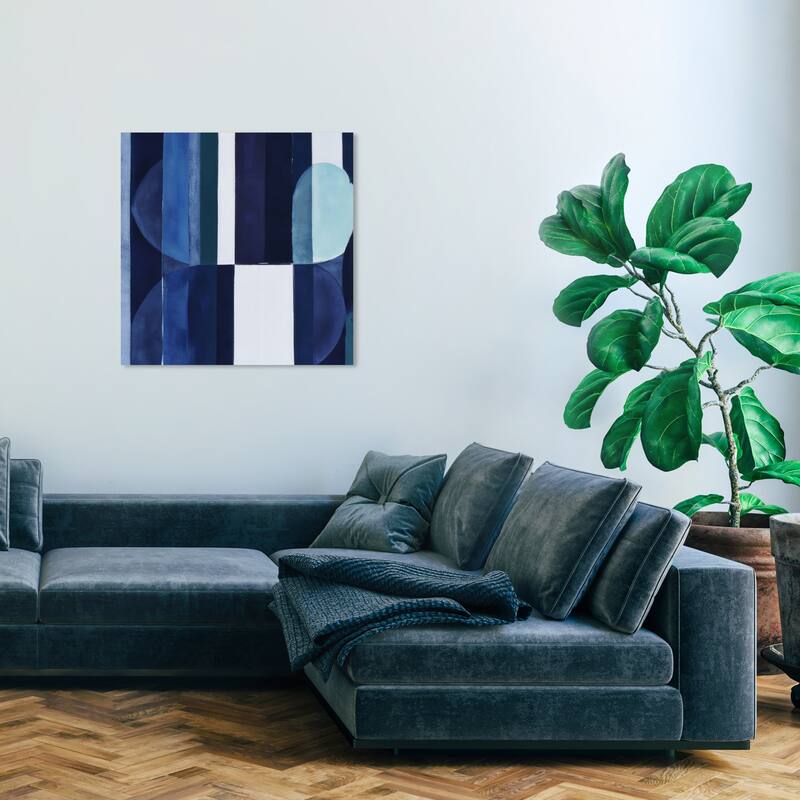 Wynwood Studio Abstract Blue Stripes Blue and Dark Blue Mid-Century Modern Wall Art Canvas Print - 30 x 30