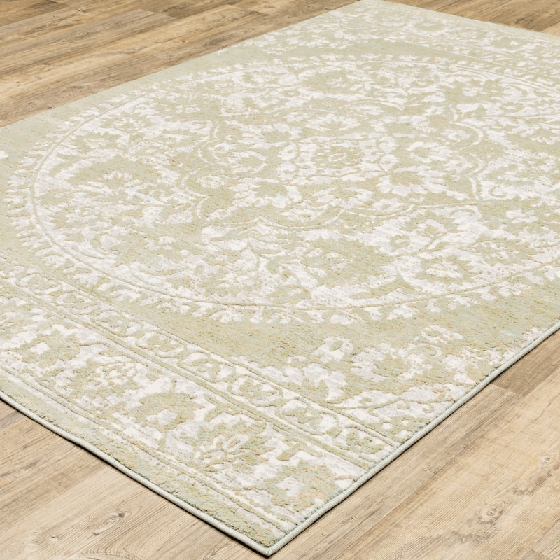 Style Haven Vienna Center Medallion Salmon/Sage/Ivory Rug- - 9' 10" x 12' 9"