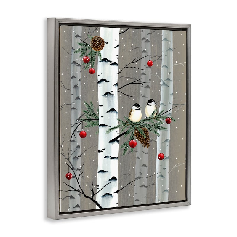 Stupell Birds and Holiday Ornaments Birch Tree Forest Floater Frame - Brown