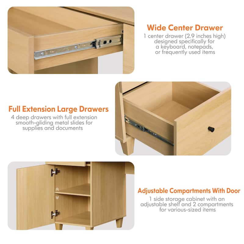 58" Executive Desk with 5 Drawers&Charging Station for Home Office