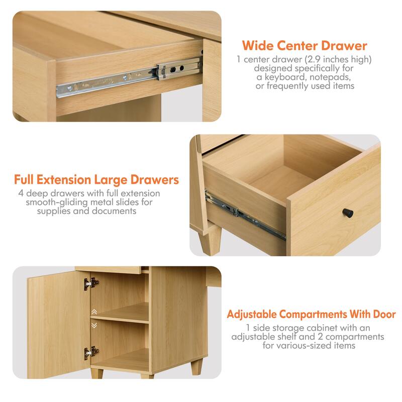 WAMPAT 58" Executive Desk with 5 Drawers & 1 Storage Cabinet