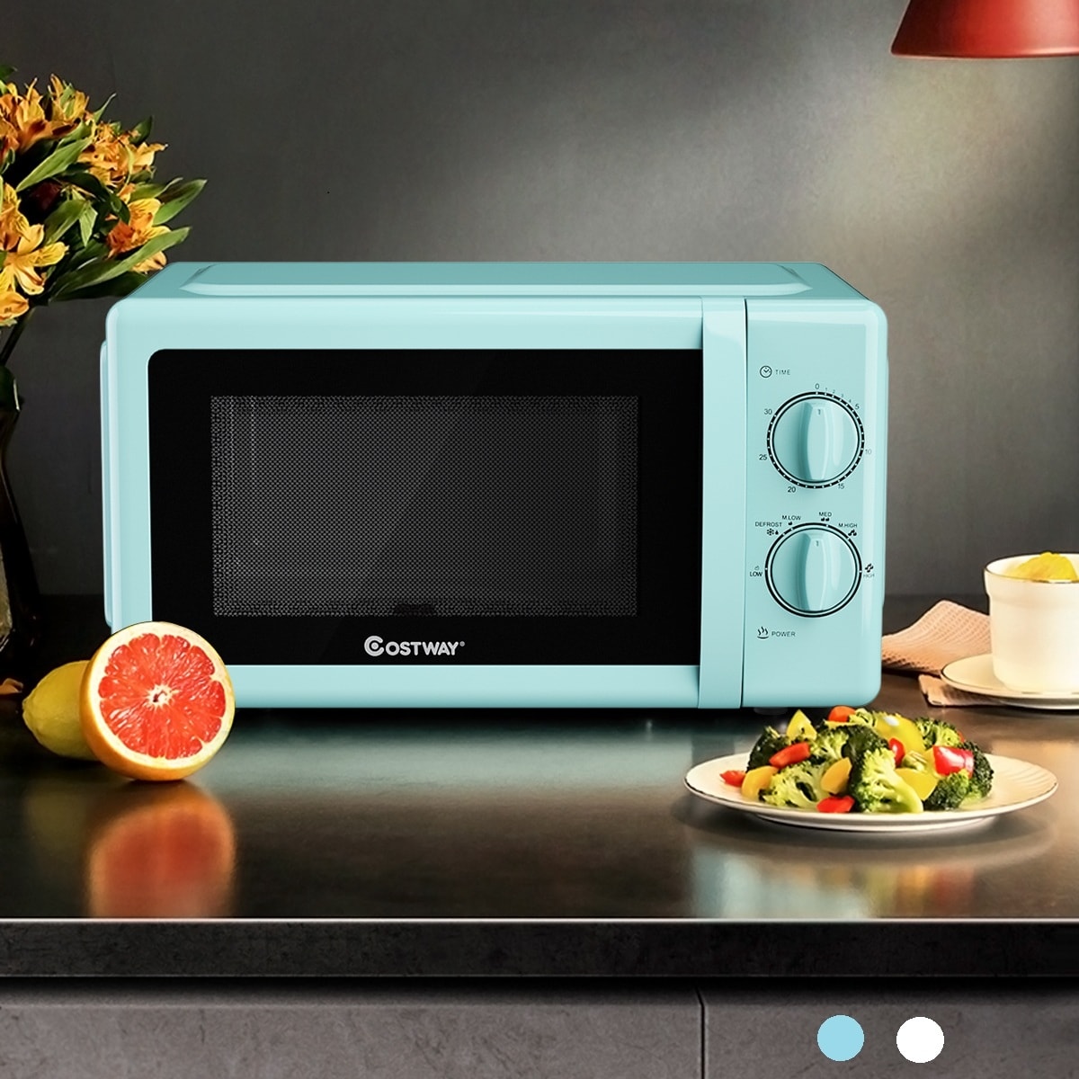 Costway Retro Countertop Microwave Oven Cubic Feet 700W Rotary