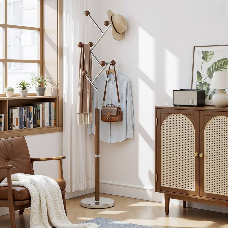 Coat Rack Freestanding, Metal Coat Tree with 8 or 9 Hooks and Heavy Duty Marble Base - 71.26”H x 14.96”W