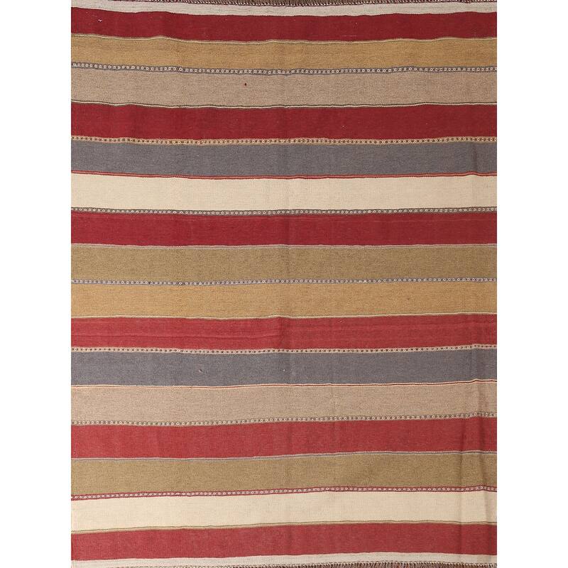 Striped Kilim Qashqai Persian Area Rug Flatweave Wool Carpet - 5'0" x 6'6"