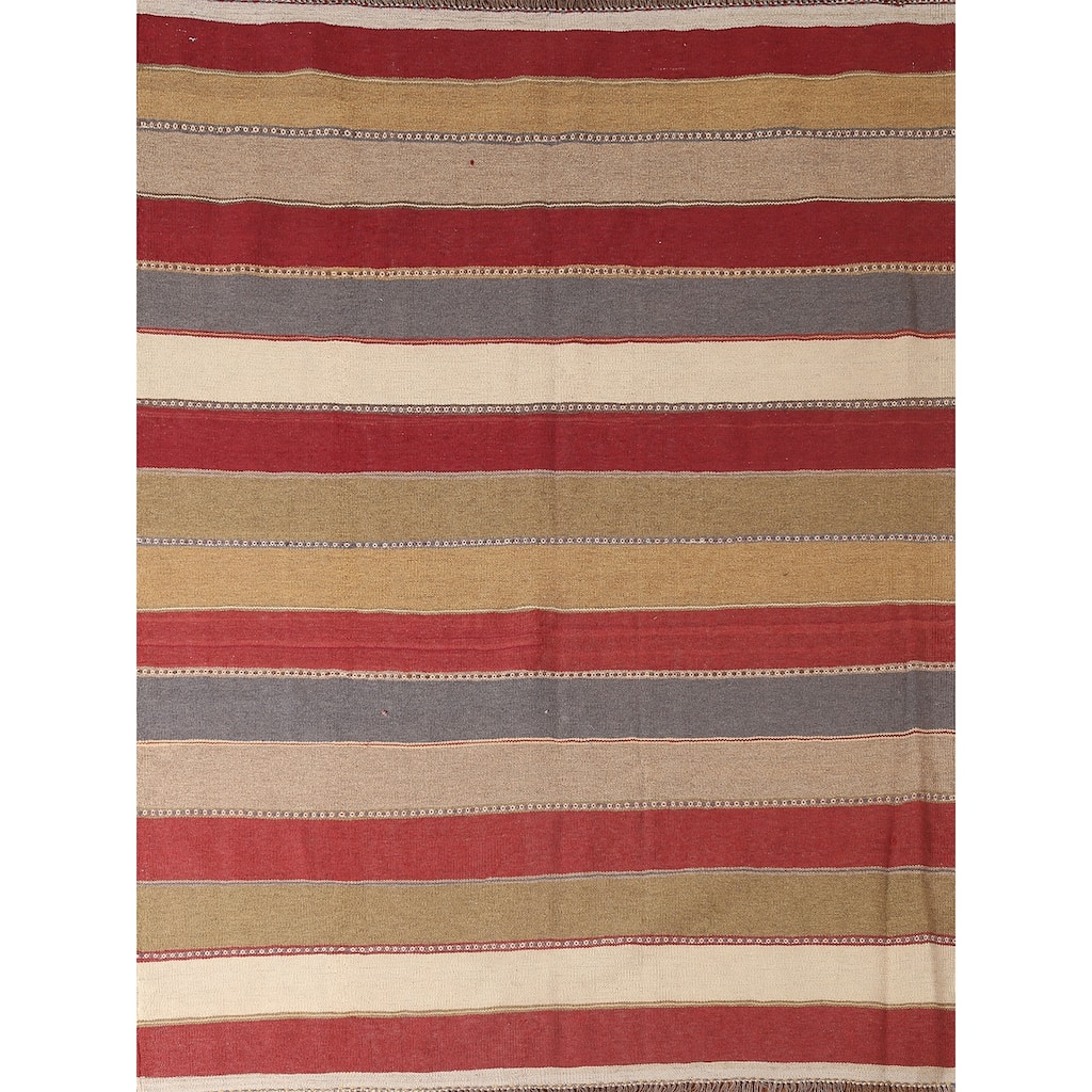 Striped Kilim Qashqai Persian Area Rug Flatweave Wool Carpet - 5'0" x 6'6"