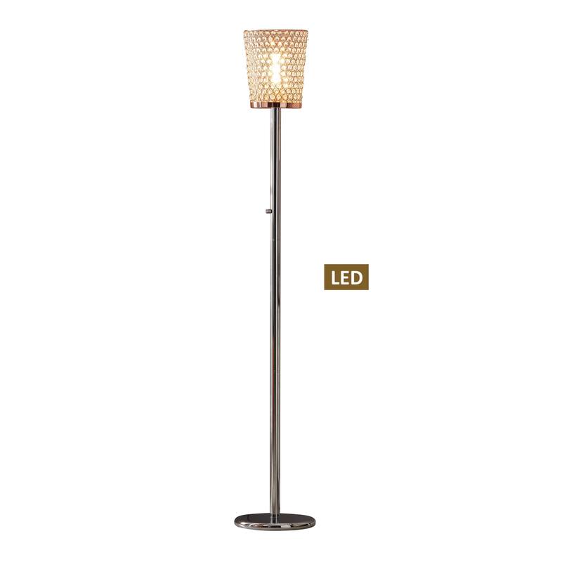 Fifth Avenue Crystal LED Torchiere Floor Lamp, Chrom/Rose Copper Shade - 71.00