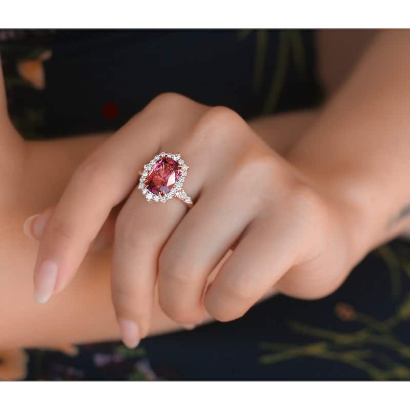 Kobelli 7.17 Carat Pink Tourmaline & White Diamond 14k Rose Gold Claire Ring