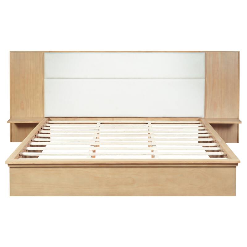 Christopher Knight Home - Avery Platform Bed Frame with Upholstered Headboard & Built-In Side Shelves, No Box Spring Needed